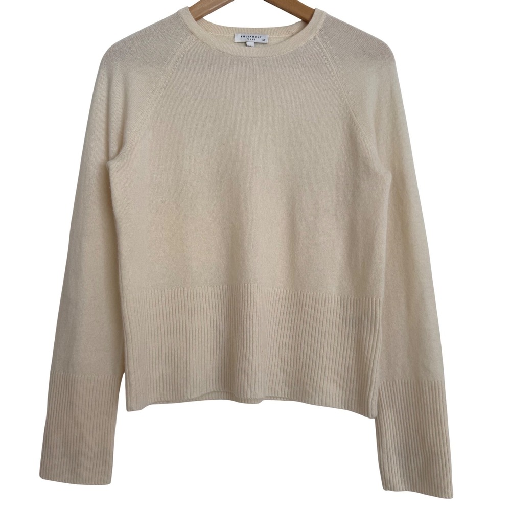 Equipment Femme Sanni Cream 100% Cashmere Crewneck Sweater Ribbed Hem Small